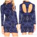 Free People Dresses | Free People All Over Print Long Sleeve Cut Out Mini Dress | Color: Black/Blue | Size: M
