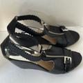 Michael Kors Shoes | Michael Kors Black Leather Wedge Zip Open Toe Sandals Sz 8m | Color: Black | Size: 8