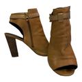Coach Shoes | Coach Lafayette Camel Color Leather Peep Toe Bootie Heel Sandals Size 10b | Color: Tan | Size: 10