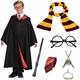 Wizard Robe Costume for Kids Boys Girls Magician Cloak Magic Hooded Cape Set with Tie Wand for Halloween Cosplay