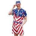 Mainfini Mens 4th of July Rompers American Flag Onesie Short Sleeve Zipper Outfits USA Flag Overall with Pocket, Button/ Usa Flag, Medium