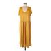 Saturday Sunday Casual Dress - Midi V-Neck Sleeveless: Yellow Solid Dresses - Women's Size Large