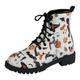 Ankle Boots Women's Large Size Casual Ankle Boots Floral Print Thick Low Heel Printed Women's Leather Boots with Heel, White (white A), 8 UK