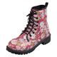 Ankle Boots Women's Large Size Casual Ankle Boots Floral Print Thick Low Heel Printed Women's Leather Boots with Heel, Pink (pink A), 8 UK