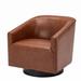 Barrel Chair - Ivy Bronx Kyrto 32.25" Wide Swivel Barrel Chair Faux Leather in Brown | 29.5 H x 32.25 W x 30 D in | Wayfair