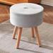 George Oliver Karpinski Solid Wood Vanity Stool Wood/Upholstered in Gray | 16.5 H x 14.5 W x 14.5 D in | Wayfair 7046F574C95A4945813C6FD2AB46FADE