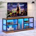 17 Stories Industrial Tv Stand w/ Charging Station, led Tv Console For 65 Inch Tv, Media Entertainment Center w/ 2-tier Open Shelves | Wayfair