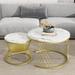 27.5'' & 17.7'' Nesting Coffee Table with Marble Grain Table Top, Golden Iron Frame Round Coffee Table, Set of 2, White