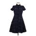 Ann Taylor Casual Dress - Shirtdress Collared Short sleeves: Blue Print Dresses - Women's Size 8 Petite