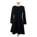 Ann Taylor LOFT Casual Dress - A-Line Crew Neck 3/4 sleeves: Black Print Dresses - Women's Size 8