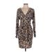 Bailey Blue Cocktail Dress - Sheath V-Neck 3/4 sleeves: Tan Leopard Print Dresses - Women's Size Medium