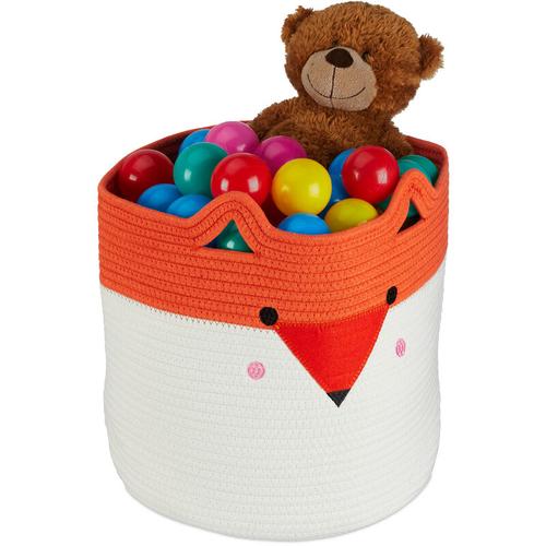 Relaxdays - Aufbewahrungskorb für Kinder, Baumwollkorb Fuchs, h x d: 35 x 34 cm, Spielzeugkorb