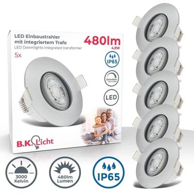 Einbaustrahler 68mm 5er Set - 230V, 4,9W, 480lm, led, dimmbar, IP65, warmweiß, silberfarbig Image