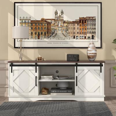 Okwish - Großer TV-Schrank tv Stand Sideboard Entertainment Center mit 2 klassischen Schiebetüren Image
