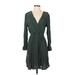 Maeve Casual Dress - Wrap V-Neck 3/4 sleeves: Green Solid Dresses - Women's Size Small