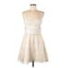 Hailey Logan by Adrianna Papell Cocktail Dress - Party Strapless Sleeveless: Ivory Print Dresses - Women's Size 7