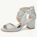 Femme Chaussures de mariage Sandales Chaussures de mariée Noeud Talon Bottier Bout ouvert Satin Lanière de cheville Noir Blanche Ivoire