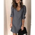 Mini robe Femme Robe Droite Demi Manches Automne Printemps Eté - chaud Manche Gigot Col V Noir Bleu Gris clair Bleu clair S M L XL XXL 3XL