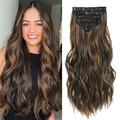 extensions de cheveux à clips 6 pcs naturel cheveux doux se mélange bien extensions de cheveux postiches longs ondulés brun foncé