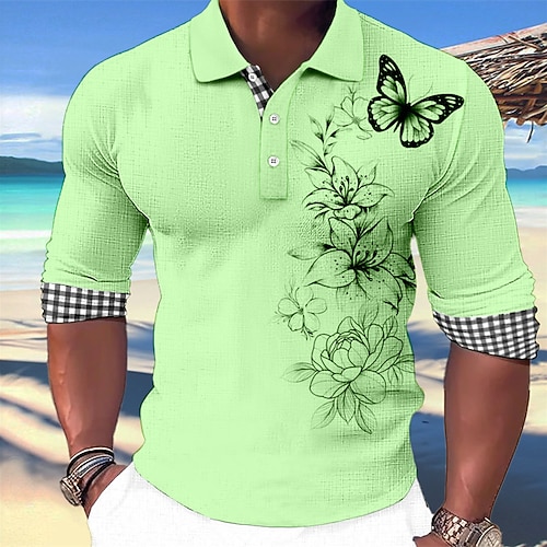 Derby du Kentucky Homme Papillon Polos Hawaïens Chemise de golf manche longue Polos Chemises à Col Occasionnel Tenue de plage Vêtements de vacances Tenues de fête Impression 3D Boutons Blanche Rose