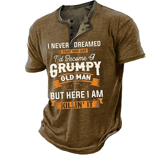 Chemise Henley graphique amusante pour homme 'Vieux grincheux' - T-shirt de style de vie à manches courtes