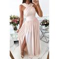 robe de soirée de Saint-Valentin pour femme robe d'invité de mariage robe longue robe maxi vin rouge beige sans manches couleur pure dos nu printemps été col licou