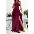 robe de soirée de Saint-Valentin pour femme robe d'invité de mariage robe longue robe maxi vin rouge beige sans manches couleur pure dos nu printemps été col licou