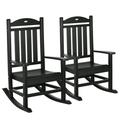 Outsunny 2 Pc Rocking Chairs HDPE Slatted Design Porch Rocker Black