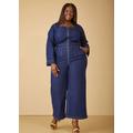 Plus Size Square Neck Wide Leg Denim Jumpsuit