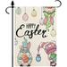 Happy Easter Bunny Garden Flag 12x18in Double Sided Burlap Eggs Garden Flags for Outside Spring Easter Gnomes with Rabbit Ears