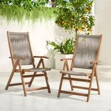 OC Orange-Casual Folding Outdoor Dining Chair Patio FSC Certified Acacia Wooden Rope Reclining Chair w/Armrest Indoor & Outdoor Set of 2 Beige