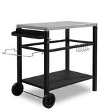 SYTHERS Portable Outdoor Grill Table Metal Grill Cart with Hooks & Beer Opener & Spice Rack Black