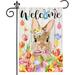 Easter Garden Flag Easter Flags 12x18 Double Sided Burlap Happy Easter Yard Flag with Bunny Eggs Tulips Flowers Welcome Small Vertical Spring Farmhouse Signs for Outdoor Outside Lawn Decorations