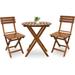 3-Piece Outdoor Wood Round Bistro Set Patio Folding Furniture Set