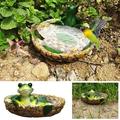 TOPRenddon Frog Playing in Water And Bird FeederBird Baths For Outdoors Leaf Water Baths With Resin Hedgehog Decorations Birdbaths Bird Feeder Bowl For Garden Outdoor Yard Decor