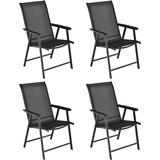 Set of 4 Patio Folding Chairs Outdoor Chairs with Armrest Portable Dining Chairs for Porch Camping Pool Beach Deck Lawn Garden 4-Pack Patio Chairs Metal Frame Black