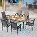 7 PCS Patio Furniture Set with 1 Hand Painting Wood-Like Table and 6 Padded Sling Chair for Backyard