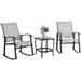 YZboomLife 3 Piece Outdoor Rocking Bistro Set Textilene Fabric Small Patio Set Front Porch Rocker Chairs Conversation Set with Glass Table for Lawn Garden Balcony Poolside (Light Gr