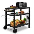 SYTHERS Portable Outdoor Grill Table Grill Cart with Hooks & Beer Opener & Spice Rack Rolling Dining Table for Patio Kitchen Garden Black