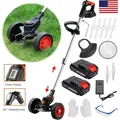 Electric Weed Eater Cordless Weed Wacker Battery Operated 21V Lightweight Grass Trimmer/Edger Lawn Tool/Brush Cutter Wheeled Lawn Mower No-String Weed Trimmer Battery Powered for Garden Yard