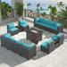 Outdoor Patio Furniture Set 12 Pieces Outdoor Furniture All Weather Patio Sectional Sofa PE Wicker Modular Conversation Sets with Coffee Table 10 Chairs & Seat Clips(Dark Blue)