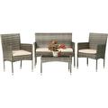 Patio Conversation Set 4 Pieces Patio Furniture Set Wicker with Chair Loveseats Coffee Table for Outdoor Indoor Garden Backyard Porch Poolside Balcony Gray Wicker/Khaki Cushions