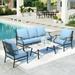 Summit Living 5-Seat Outdoor Conversation Set Patio Furniture Metal Sectional Sofa with Blue Cushion