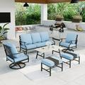 Summit Living 7 Pcs Outdoor Conversation Set Metal Patio Furniture Sofa Set for 9 Person with Blue Cushions