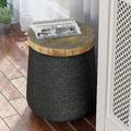 YZboomLife Decorative Hourglass Concrete End Table with Faux Wooden Desktop Accent Stool Plant Stool for Patio Garden