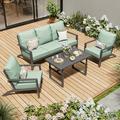 AECOJOY Aluminum Patio Furniture Set Modern Metal Outdoor Patio Furniture Clearance Adirondack Patio Conversation Sets for Lawn Backyard and Deck Green with Green Cushions