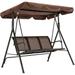 Brown Outdoor Patio Canopy Swing Chair: 3-Person Steel Frame Textilence Seats Swing Glider