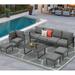 AECOJOY 7 Pieces Patio Furniture Set with Aluminum Frame Outdoor Sectional Conversation Set with Adjustable Coffee Table Three Ottomans Deep Grey