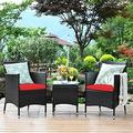 YZboomLife Patio Set 3 Piece Outdoor Wicker Rattan Conversation Set with Coffee Table Chairs & Thick Cushions Suitable for Patio Garden Lawn Backyard Pool (Navy)