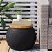 YZboomLife Outdoor End Table Drum Faux-Wood Top Black Base with Tree Trunk Slice Painted Accent Stool Plant Stand (Hourglass)